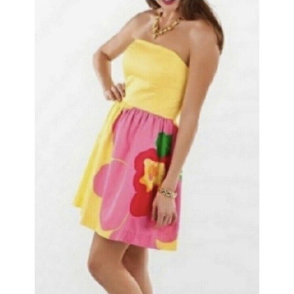 Lilly Pulitzer Dresses & Skirts - Lilly Pulitzer Lottie Dress Starfruit Yellow Dottie Placed Strapless Size 6/8*